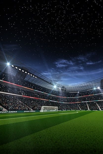 Empty soccer football stadium at night 3... | Premium Photo #Freepik #photo #sports-ground #stadium #football-ground #stadium-background Football Pitch Background, Football Ground Background, Football Ground Wallpaper, Football Background Design, Football Stadium Aesthetic, Onam Quotes, Football Field Background, Football Stadium Wallpaper, Football Stadium Background