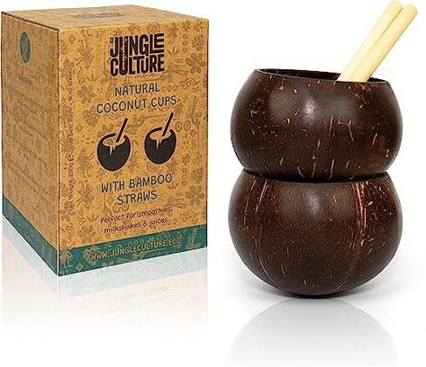 Amazon.com: Jungle Culture® Real Coconut Shell Cups for Malibu Cocktails & Smoothies • Small Coconut Bowls & Bamboo Straws • Natural Wooden Cup • Zero Waste Mugs • Drinking Tumblers for Party • Sustainable Gifts : Health & Household Healthy Morning Smoothies, Malibu Cocktails, Bowl Cocktails, Cocktail Cups, Natural Smoothies, Fruit Vegetable Smoothie, Wooden Cups, Bamboo Straws, Coconut Cups