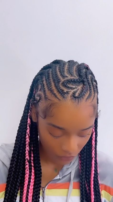 Malani Braids, Black And Pink Fulani Braids, Pink And Brown Fulani Braids, Big Fulani Braids With Color, Pink Fulani Braids, Kids Fulani Braids, Kendall Hair, Birthday Hairstyle, Pink Braids