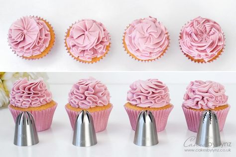 Ruffle Effect Piping Techniques – New Piping Tips – Cakes by Lynz Cupcakes Piping, Ruffle Cupcakes, Cake Icing Tips, Cupcake Piping, Cupcake Videos, Swirl Cupcakes, Russian Piping Tips, Piping Nozzles, Frosting Techniques