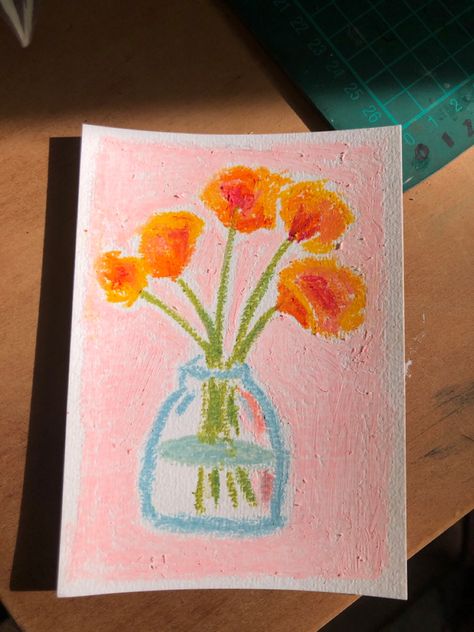 Oil pastels - inspired by @katiewaiyu Oil Pastel Birthday Card, Oil Pastel Art Easy Ideas, Pastel Drawings Easy, Oil Pastel Drawings Easy, Pastel Birthday, Oil Pastel Paintings, Hobby Ideas, Cool Pencil Drawings, Oil Pastel Art