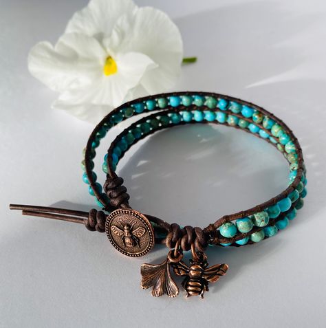 Wrap Leather Bracelet, Beaded Leather Wrap Bracelet Tutorial, Leather Bead Wrap Bracelet Diy, Adjustable Beaded Leather Bracelet, Double Wrap Leather Bracelet, Adjustable Hand-wrapped Beaded Leather Bracelet, Beaded Bracelet Diy, Leather Bracelet Tutorial, Diy Leather Bracelet