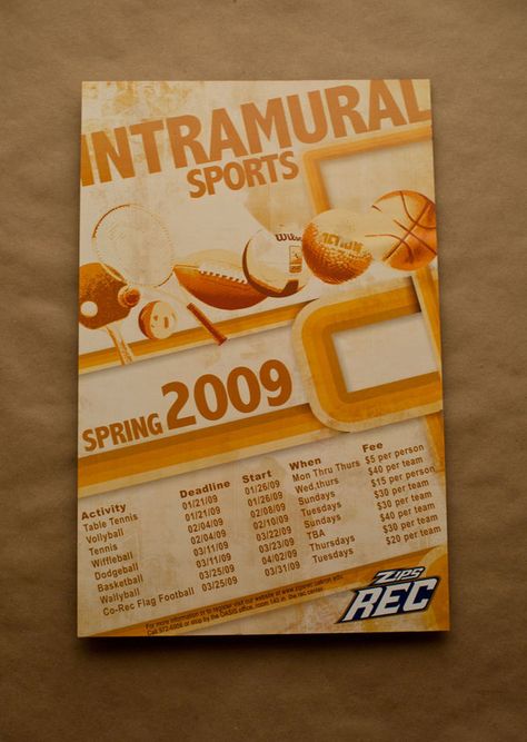 Intramural Sports Poster on Behance Intramurals Poster Graphic Design, Intramurals Poster, Sports Pubmat, Student Essentials, Fall Moodboard, University Of Akron, Health And Wellness Center, Yearbook Themes, Work Goals