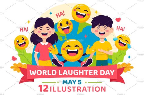 World Laughter Day, Laughter Day, Day Illustration, Kids Cartoon, Facial Expression, Cartoon Background, School Board, Web Banner, Cartoon Kids