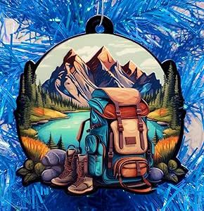 Camping Ornament - Backpacking Great Outdoors Camper Themed Christmas Ornament (C71) Camping Ornaments, Outdoor Exploration, Native Pride, Rustic Backdrop, Christmas Tree Branches, Themed Christmas, Plastic Design, Christmas Sublimation, Camping Trip