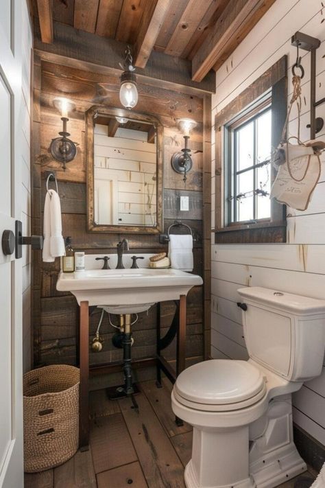 15 Small Rustic Bathroom Ideas: Cozy and Inviting Designs - My Decor Inspo Small Cabin Bathroom Ideas, Bathroom Ideas Cozy, Rustic Small Bathroom Ideas, Small Cabin Bathroom, Log Cabin Bathroom Ideas, Modern Cabin Bathroom, Rustic Cabin Bathroom, Small Rustic Bathroom Ideas, Small Rustic Bathroom