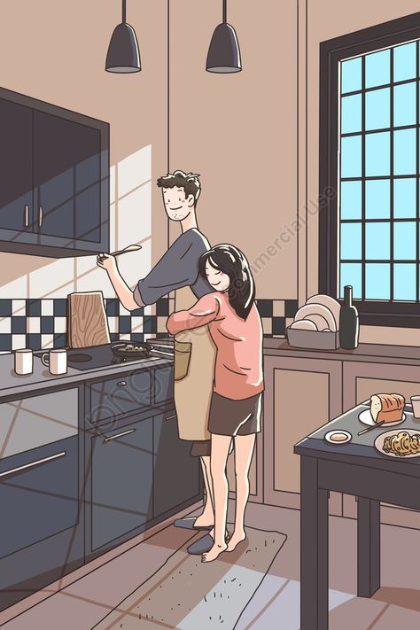 Family couple kitchen couple illustration image Embrace Illustration, Couple Kitchen, Couple Cooking, Couples Comics, Family Couple, Font Illustration, Cute Couple Drawings, Couple Illustration, Cute Couple Cartoon