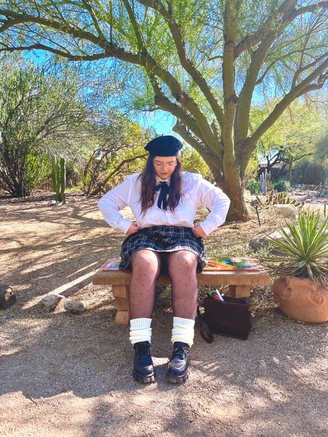 Leg Warmers Plus Size, Plus Size Preppy, Beret Outfit, Ateez Concert, Polka Dot Tights, Preppy Fashion, Plus Size Outfit, Autumn Outfits, Preppy Outfit