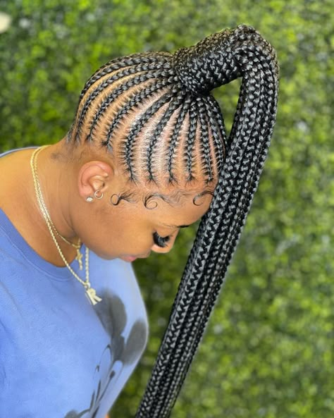 Hairstyles For Black Women Natural Braided, Stylish Cornrows Black Women, Bolla With Braids, Bolla Hairstyles Braids, Bombshell Braids, New Braids Hairstyles, Braids Into A Ponytail, New Braids, New Braided Hairstyles