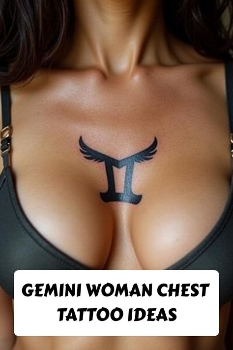 Gemini Woman Chest Tattoo Ideas Gemini Tattoo Ideas Unique, Woman Chest Tattoo, Gemini Tattoo Ideas, Gemini Women, Women's Shoulder Tattoo, Chest Tattoo Ideas, Gemini Symbol, Rib Tattoos For Women, Virgo Tattoo