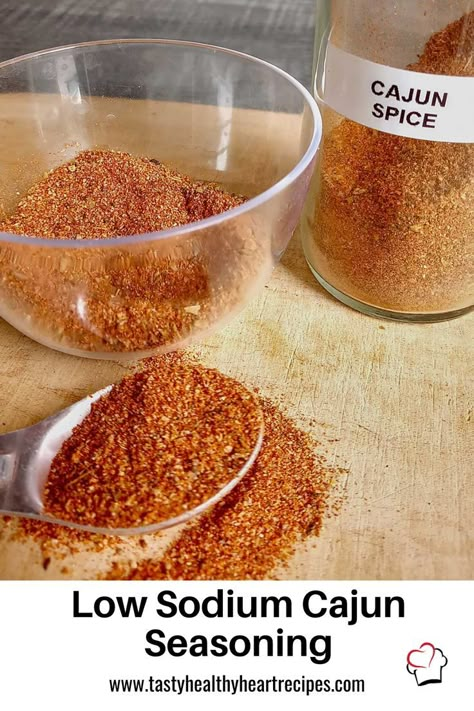 Low Sodium Cajun Seasoning easy to prepare in less than 5 minutes and use on almost anything! Play some Zydeco and make something Cajun! Salt Free Cajun Seasoning Recipe, Cajun Spice Recipe, Healthy Heart Recipes, Heart Healthy Recipes Cholesterol, Low Sodium Recipes Heart, Cajun Seasoning Recipe, Heart Healthy Recipes Low Sodium, Cajun Spice Mix, Low Salt Recipes