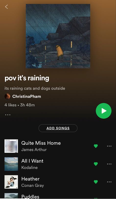 Spotify Playlist Covers Rainy Days, Rain Playlist, Pov Spotify Playlists, Rainy Day Spotify Playlist, Midnight Rain Spotify, Character Playlist, Saddest Songs Playlist, Rain Music, Indie Music Playlist