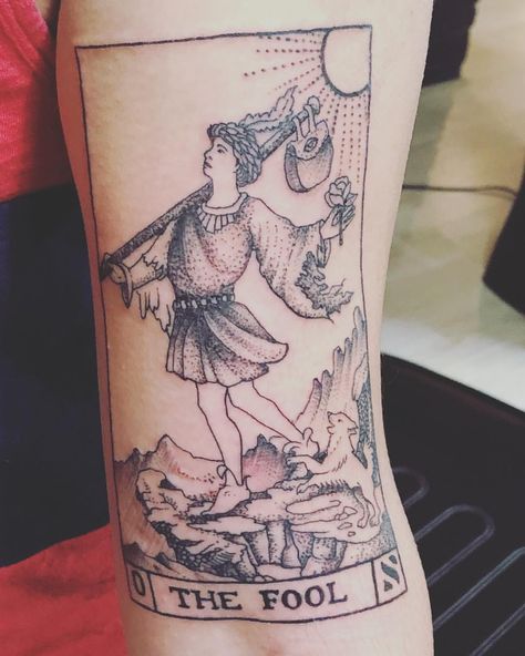 Tarot Card Tattoo - The Fool Fool Tattoo, Arizona Tattoo, Tarot Tattoo, Tarot Card Tattoo, Optical Illusion Tattoo, Greek Tattoos, R Tattoo, Card Tattoo, Dark Tattoo