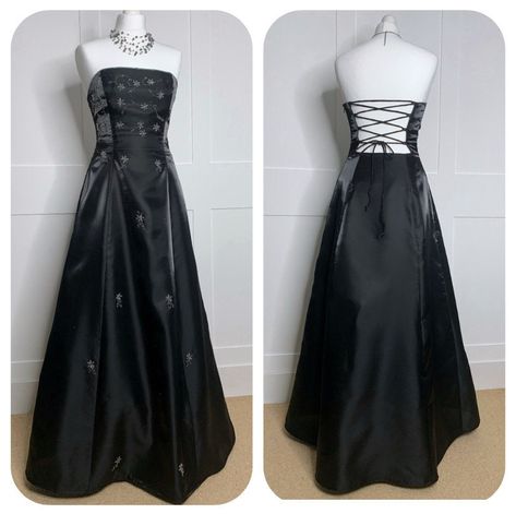 Black Strapless Dress With Corset Back For Prom, Vintage Strapless Formal Dress, Vintage Strapless Fitted Evening Dress, 1990s Prom Dress, Black Strapless Dress For Black-tie Events, Gothic Strapless Evening Dress, 90s Prom Dresses, 90s Prom Dress, Gothic Prom Dress