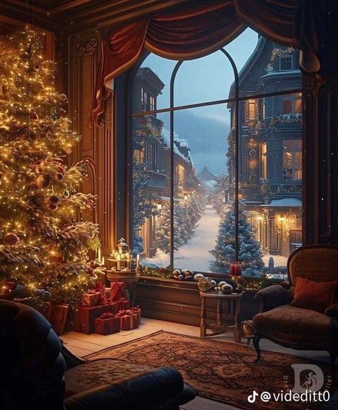 Christmas In Velaris, Velaris Townhouse, Acotar Christmas, Relaxing Spaces, Fantasy Settings, Chickens In The Winter, Luxury Christmas Decor, Film Ideas, Christmas Windows