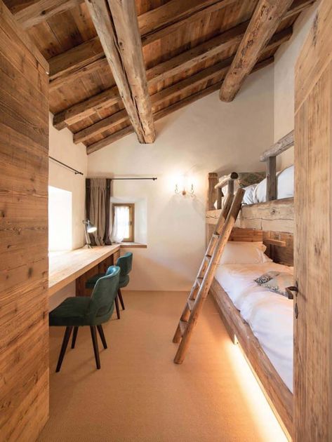 Luxury restored in a 300 year old house in St. Moritz, Switzerland Restoring Old Houses, Chalet Interior, Chalet Design, Minimal Interior Design, Bunk Rooms, St Moritz, Attic Rooms, Bunk House, Design Del Prodotto