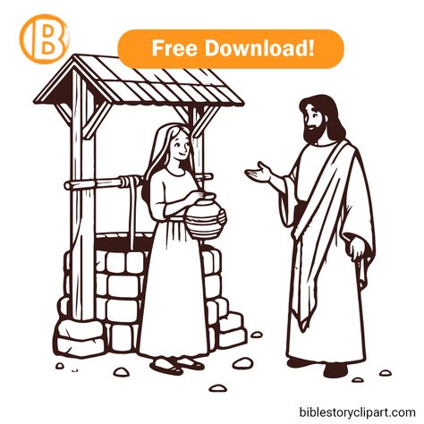 Jesus Talks to Samaritan Woman At the Well Coloring Page The Samaritan Woman At The Well Craft, A Girl Called Samson, Jesus And The Woman At The Well, The Samaritan Woman At The Well, Drawing Of Jesus, Samaritan Woman At The Well, The Samaritan Woman, Childrens Bible Activities, Bible Clipart