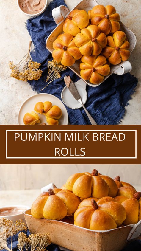 How to make pumpkin milk bread rolls Pumpkin Rolls Easy, Pumpkin Shape Dinner Rolls, Pumpkin Shaped Yeast Rolls, Pumpkin Milk Bread, Thanksgiving Pumpkin Roll, Home Made Thanksgiving Rolls, Homemade Bread For Thanksgiving, Easy Thanksgiving Bread, Fall Dinner Rolls