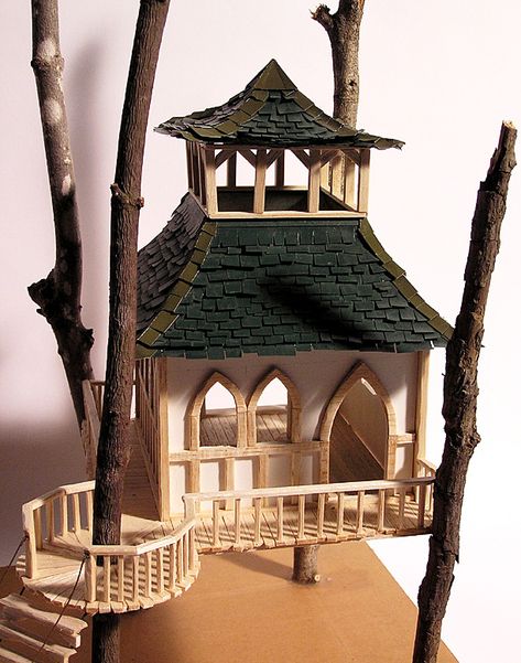 Balsa Wood Crafts, Mini Village, Popsicle Stick Houses, Fairy Tree Houses, Park Pavilion, Wood Poster, Diy Miniatures, Popsicle Crafts, Tree House Designs