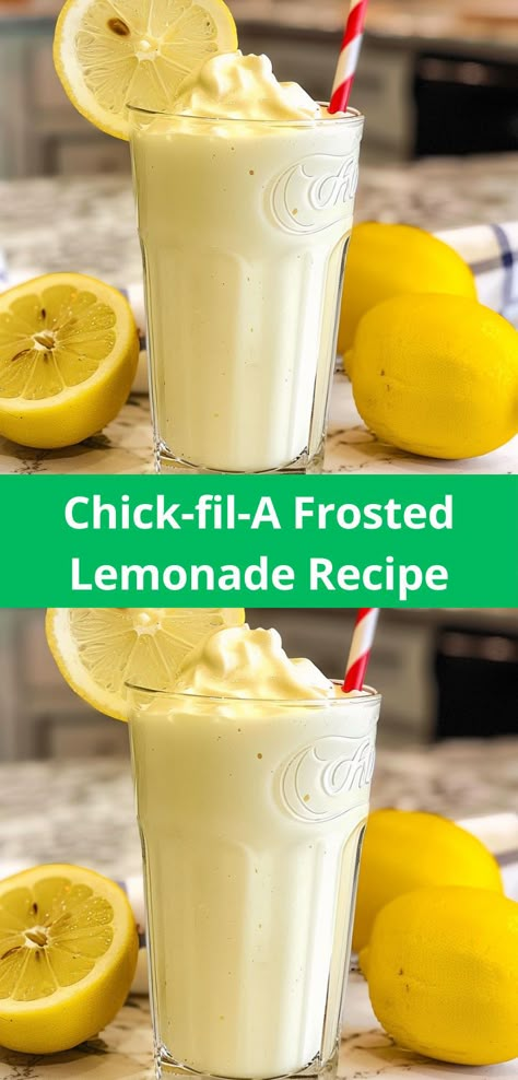 Delicious Chick-fil-A Frosted Lemonade – quick and simple homemade treat! Lemonade Smoothie Recipes, Lemon Smoothie Recipes, Chick Fil A Recipe Copycat, Frosted Lemonade Recipe, Lemon Smoothie, Arabic Sweets Recipes, Lemonade Smoothie, Creamy Vanilla Ice Cream, Frosted Lemonade