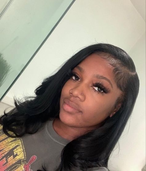 Sew In Shoulder Length Hair Black Women, Side Part Pressed Hair, Side Part Straight Hair Black Women Natural Hair, Silk Press Natural Hair Bumped Ends, Side Part Sew In Medium Length, Quickweave Side Part Leave Out, Side Part With Leave Out, Natural Hair Pressed Out Silk, Cute Quick Weave Styles