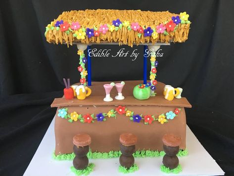 Tiki bar cake Tiki Bar Cake Ideas, Tiki Cake, Bar Cake, Girly Cakes, Beach Cakes, Tiki Hut, Cakes For Women, Luau Party, Tiki Bar