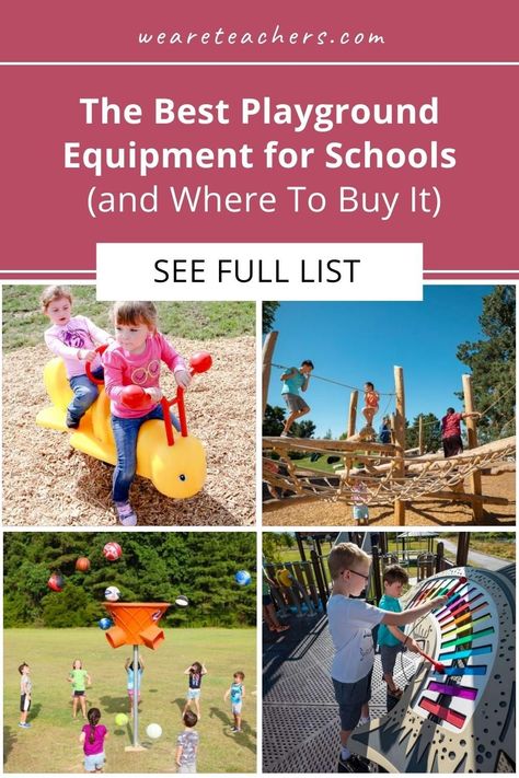 Building a new playground or adding to an older one? Check out the best playground equipment for schools, including affordable options. Middle School Playground Ideas, Best School Playgrounds, Small School Playground Ideas, Pre K Playground Ideas, Neighborhood Playground Ideas, Diy School Playground Ideas, Playground Preschool, Playground Equipment For Schools, Special Needs Playground Ideas