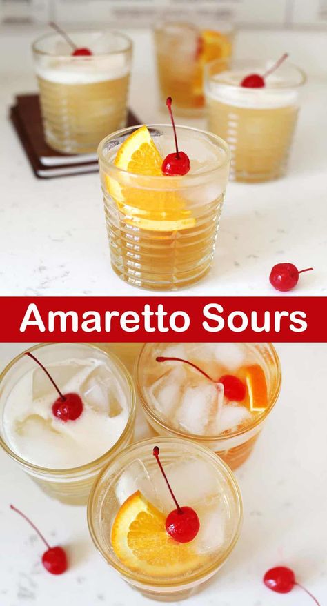 Amaretto Sour - A Beautiful Mess Ameretto Sour, Amaretto Sour Drink, Amaretto Sour Recipe, Sugar Free Alcohol, Mixed Drink Recipes, Amaretto Sour, Orange Wedges, A Beautiful Mess, Mixed Drinks Recipes