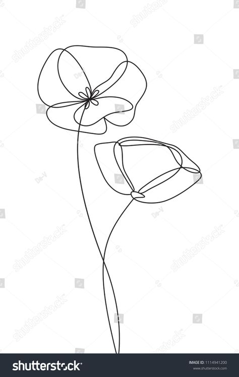 One Line Poppy Drawing, Flower Contour Drawing, One Line Poppy, One Line Flower Drawing, Poppy Line Drawing, Flower Icon Logo, Simple Poppy Tattoo, Poppy Line Art, Minimalist Doodles