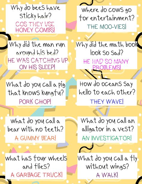 Brighten your child's day with these 30 printable FREE Lunch Box Jokes For Kids! Bright and colorful lunch box notes that are funny! Print as many copies as you like! #freeprintables Funny Lunch Notes, Lunch Box Jokes For Kids, Kids Jokes And Riddles, Lunch Jokes, Kids Lunch Box Notes, Kid Jokes, Kids Jokes, Kids Questions, Lunchbox Jokes