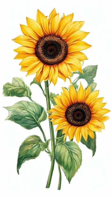 Sunflower Marker Drawing, Sunflower Botanical Illustration, Half Sunflower Drawing, Flower Drawing Sunflower, Sunflower Art Aesthetic, Sunflower Painting Acrylic Easy, Sunflower Drawing Aesthetic, Alekhan Design, Sunflower Design Drawing