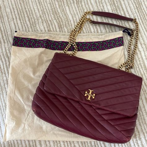 Tory Burch Kira Shoulder Bag Kira Chevron Convertible Shoulder Bag, Tory Burch Kira Chevron, Kira Chevron, Tory Burch Kira, Tory Burch Bag, Maroon Color, Purple Gold, Tory Burch, Dust Bag