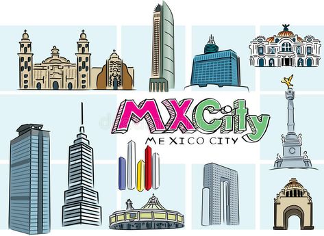 Mexico city buildings. Doodle style drawing of the most representative buildings #Sponsored , #affiliate, #Ad, #city, #drawing, #representative, #buildings Drawing Cathedral, Building Drawing, Doodle Style, City Illustration, Doodle Illustration, City Buildings, Art Clipart, Mexico City, Architecture Art