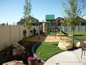 Ground Water Feature, Playground Landscaping, Backyard Playset, Fun Backyard, Ground Water, Backyard Design Ideas Budget, Backyard Layout, Backyard Trampoline, Natural Gas Fire Pit