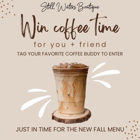 ☕️𝗪𝗶𝗻 𝗖𝗼𝗳𝗳𝗲𝗲 𝗳𝗼𝗿 𝗬𝗢𝗨 + 𝗔 𝗙𝗥𝗜𝗘𝗡𝗗☕️ 🍁Just in time for the new fall menu🍁 ‼️𝗧𝗼 𝗘𝗻𝘁𝗲𝗿‼️ 1️⃣Like this post 2️⃣Tag a friend 3️⃣Share to story Giveaway Instagram Posts, Coffee Poster Design, Coffee Advertising, Fall Menu, Pod Coffee Makers, Coffee Shop Aesthetic, Single Serve Coffee Makers, Coffee Carts, Single Serve Coffee