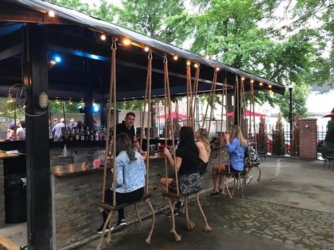 See inside Over-the-Rhine's Treehouse Patio Bar Bar Swings, Backyard Beer Garden, Beer Garden Ideas, Outdoor Bars, Bar Shed, Outside Bars, Backyard Bar, Patio Swing, Rustic Glam