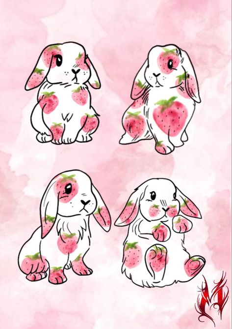 Bunnies with strawberries Strawberry Bunny Tattoo, Bunny Strawberry, Strawberry Bunny, Bunny Rabbit Art, Strawberry Art, Bunny Tattoos, Cat Tattoos, Bunny Drawing, Honey Bunny