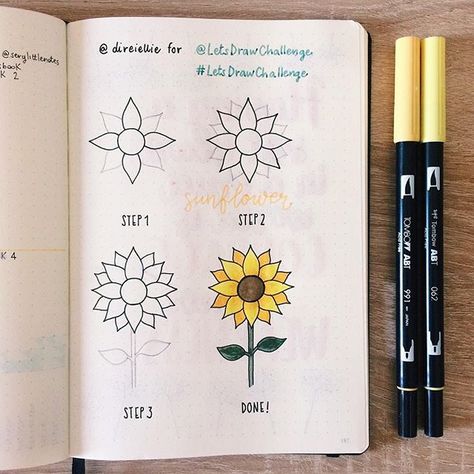 Designs Doodles, Journal Simple, Journal Designs, Easy Flower Drawings, Sunflower Drawing, Bullet Journal Notes, Journal Bullet, Bullet Journal Art, Bullet Journal Doodles