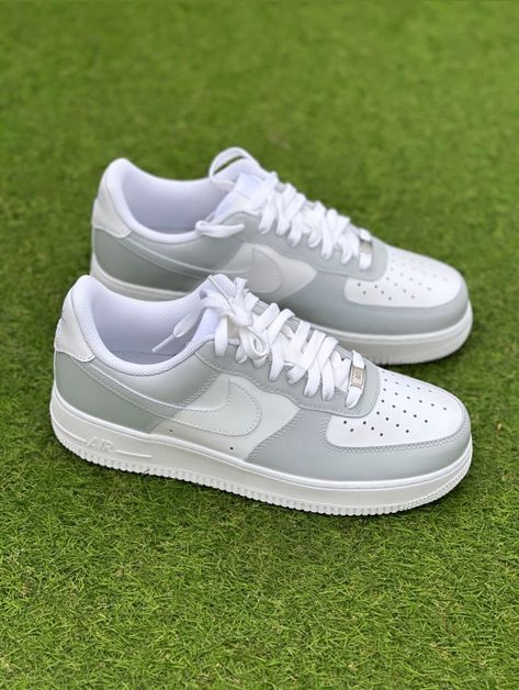 Airforce 1 customs in grey , size 8.5 Uk .  A beautiful finished pair and a great colour to complement any clothing. Airforces Shoes, Wishlist Ideas, Shoes For School, Air Forces, Nike Tennis, Nike Trainers, Sneakers Athletic, Grey Nikes, Gift List