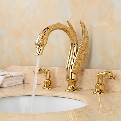 Fancy Bathroom, Gold Swan, Finished Bathrooms, Bathroom Sink Taps, Faucet Design, Vanity Faucet, Sink Mixer Taps, Gorgeous Bathroom, Gold Bathroom