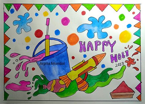 Holi Drawings, Holi Drawing For Kids, Happy Holi Drawing, Holi Drawing Ideas, Holi Drawing, Holi Pictures, Drawing Ideas For Kids, Picture Cartoon, Graduation Photo Booth