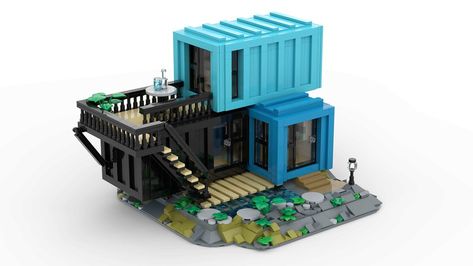 Lego Container Ideas, Tiny Lego House, Lego Architecture Ideas, Minecraft Shipping Container, Small Lego House, Lego Tiny House, Lego Shipping Container, Lego Small House, Lego Container