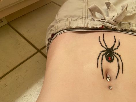 Spider Tattoo Tramp Stamp, Black Widow Stomach Tattoo, Spiderweb Tramp Stamp, Spider Tramp Stamp Tattoos, Spider Tramp Stamp, Lower Abdomen Tattoo, Tattoo Tramp Stamp, Widow Tattoo, Jewelry Tattoo Designs