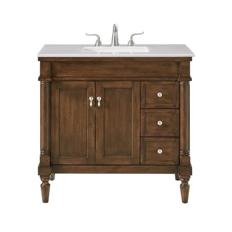 Elegant Decor First Impressions 36-in Brown Undermount Single Sink Bathroom Vanity with White with Occasional Coffee Color Vein Marble Top in the Bathroom Vanities with Tops department at Lowes.com Powder Room Vanities, 36 Inch Vanity, Create Room, 36" Vanity, Bathroom Necessities, White Marble Countertops, Marble Vanity Tops, Wood And Marble, Single Sink Bathroom Vanity