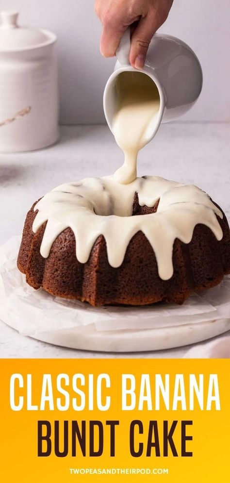 Banana Bundt Cake Banana Cake Icing, Icing For Banana Bread, Bundt Cake Cream Cheese, Pound Cake Icing, Bunt Cake Recipe, Cream Cheese Bundt Cake, Banana Cake Recipe Easy, Easy Bundt Cake Recipes, Banana Bundt Cake