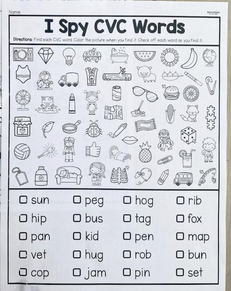 I Spy Cvc Words Worksheets, Phonics Kindergarten Worksheets, Cvc Word Search, Cvc Worksheets, Cvc Words Worksheets, Cvc Words Kindergarten, Kindergarten Phonics Worksheets, Phonics Rules, English Phonics