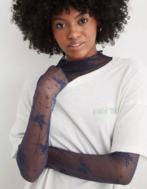 Aerie Level Up Lace Layering T-Shirt Lace Top Under Shirt, Sheer Lace Top Outfit, Lace Undershirt Outfit, Undershirt Outfit, Lace Undershirt, Wardrobe Building, Under Shirt, New Closet, Lace Layers