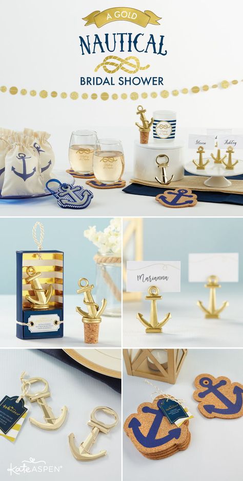 The high seas are calling for a wedding, and before the big day, the bride's closest family and friends gather for a nautical themed bridal shower. | A Gold Nautical Bridal Shower | Kate Aspen | #bridalshower #nautical Nautical Bridal Shower Favors, Nautical Theme Bridal Shower, Nautical Bridal Shower, Nautical Wedding Favors, Nautical Bridal Showers, Wedding Friends, Nautical Wedding Theme, Themed Bridal Shower, Wedding Favors Cheap