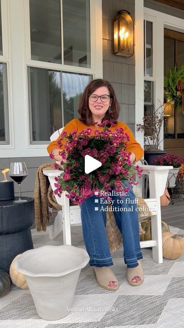 Sandra Herzog | Decor Finds & Design Tips on Instagram: "The best faux mums and a sneak peek at my fall porch! Comment SHOP to get links sent. 

I’m being a lazy girl and doing faux or dead on my porch for fall! Lol. Faux mums and pumpkins and dead branches. Hey it’s low maintenance and it works! These mums are so beautiful, affordable ($33) and easy to fluff on the half dome that comes with it. A hanging basket is also included, that I am not using. 

Full porch reveal and all links coming soon…
⠀⠀⠀⠀⠀⠀⠀⠀⠀
⭐️ Follow, then comment SHOP and auto links will be sent. 
✔️ You must be following me to receive auto links in DMs. 
⠀⠀⠀⠀⠀⠀⠀⠀⠀
⠀⠀⠀⠀⠀⠀⠀⠀⠀
.
⠀⠀⠀⠀⠀⠀⠀⠀⠀
⠀⠀⠀⠀⠀⠀⠀⠀⠀

home interiors, home styling, affordable decor, home decor, classic home, interior design, fall porch, porch flowers, fall mums Classic Home Interior Design, Faux Mums, Mums And Pumpkins, Home Decor Classic, Mums In Pumpkins, Fall Mums, Porch Flowers, Classic Home, Home Styling