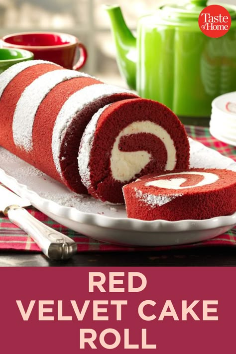 Cakes With Cream Cheese, Red Velvet Cake Roll, Christmas Baking Ideas, Red Velvet Bundt, Jelly Roll Cake, White Chocolate Cream, Baking Recipes Healthy, Cake Brownies, Cake Roll Recipes